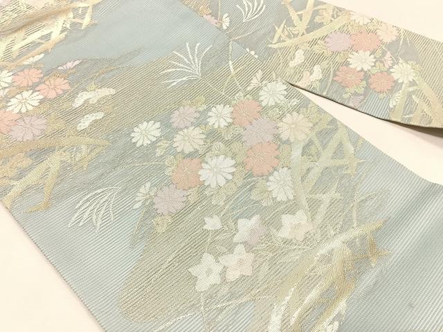 平和屋着物＊夏物　九寸名古屋帯　籬枝花文　金糸　正絹　逸品　CABK1212fb