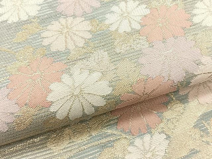 平和屋着物＊夏物　九寸名古屋帯　籬枝花文　金糸　正絹　逸品　CABK1212fb