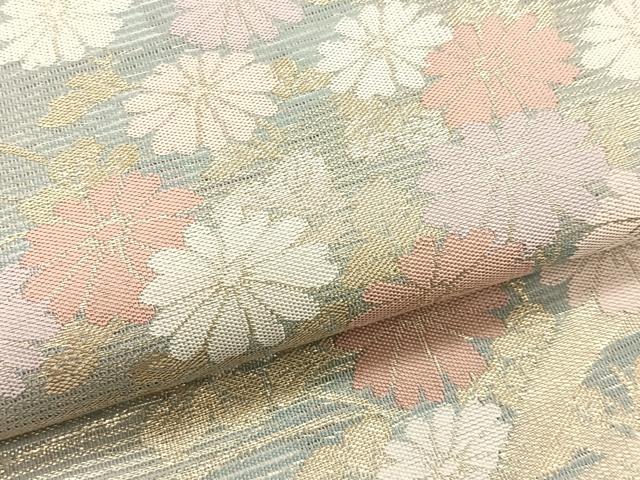 平和屋着物＊夏物　九寸名古屋帯　籬枝花文　金糸　正絹　逸品　CABK1212fb