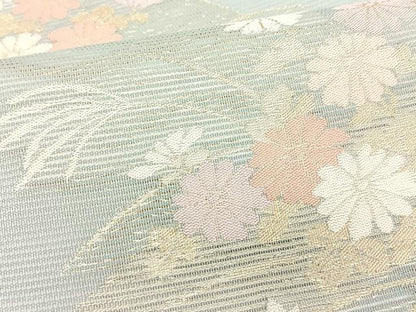 平和屋着物＊夏物　九寸名古屋帯　籬枝花文　金糸　正絹　逸品　CABK1212fb