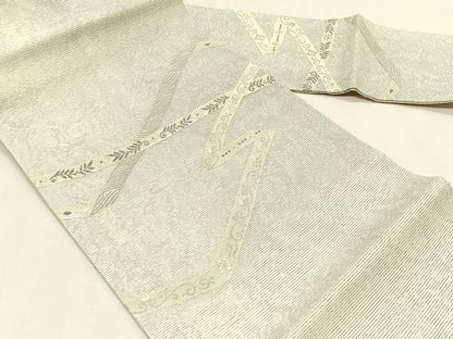 平和屋着物＊夏物　九寸名古屋帯　立波花唐草文　銀糸　正絹　逸品　CABK1218fb