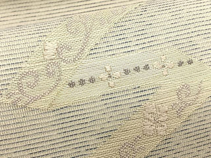 平和屋着物＊夏物　九寸名古屋帯　立波花唐草文　銀糸　正絹　逸品　CABK1218fb