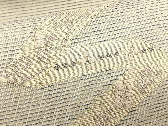 平和屋着物＊夏物　九寸名古屋帯　立波花唐草文　銀糸　正絹　逸品　CABK1218fb