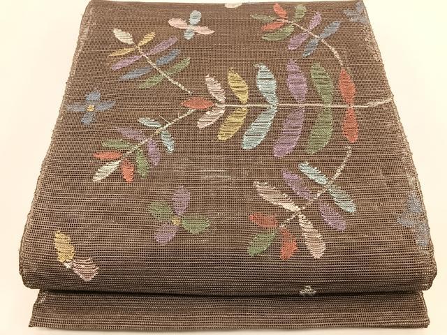 平和屋着物＊夏物　1854年創業　帯屋捨松　八寸名古屋帯　枝葉文　正絹　逸品　CABK1219fb