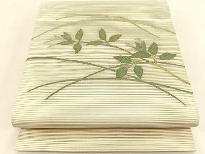 平和屋着物＊夏物　八寸名古屋帯　絽綴れ　枝葉文　金糸　正絹　逸品　CABK1220fb
