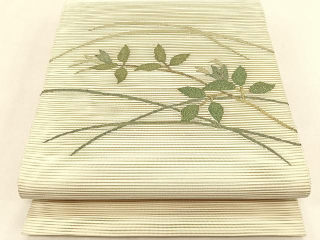 平和屋着物＊夏物　八寸名古屋帯　絽綴れ　枝葉文　金糸　正絹　逸品　CABK1220fb
