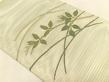 平和屋着物＊夏物　八寸名古屋帯　絽綴れ　枝葉文　金糸　正絹　逸品　CABK1220fb
