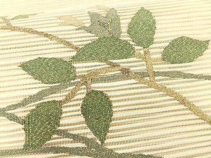 平和屋着物＊夏物　八寸名古屋帯　絽綴れ　枝葉文　金糸　正絹　逸品　CABK1220fb