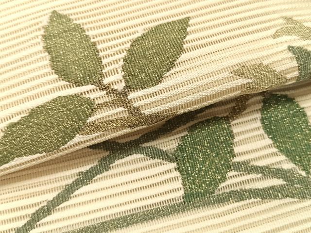 平和屋着物＊夏物　八寸名古屋帯　絽綴れ　枝葉文　金糸　正絹　逸品　CABK1220fb