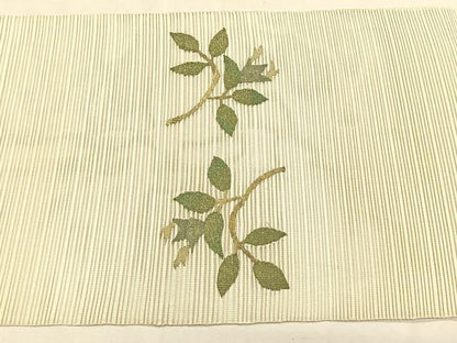 平和屋着物＊夏物　八寸名古屋帯　絽綴れ　枝葉文　金糸　正絹　逸品　CABK1220fb