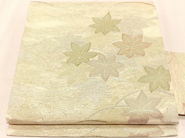 平和屋着物＊夏物　九寸名古屋帯　芝草楓文　金銀糸　正絹　逸品　CABK1226fb