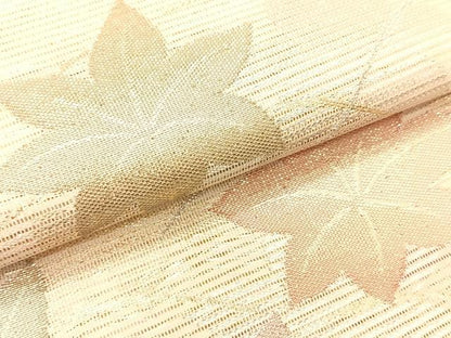 平和屋着物＊夏物　九寸名古屋帯　芝草楓文　金銀糸　正絹　逸品　CABK1226fb