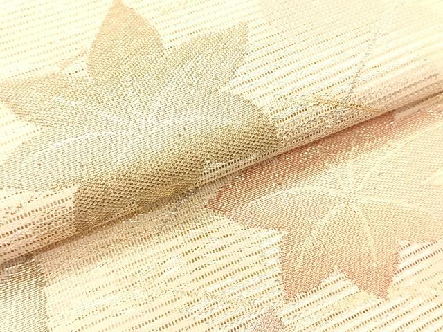 平和屋着物＊夏物　九寸名古屋帯　芝草楓文　金銀糸　正絹　逸品　CABK1226fb