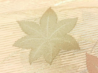 平和屋着物＊夏物　九寸名古屋帯　芝草楓文　金銀糸　正絹　逸品　CABK1226fb