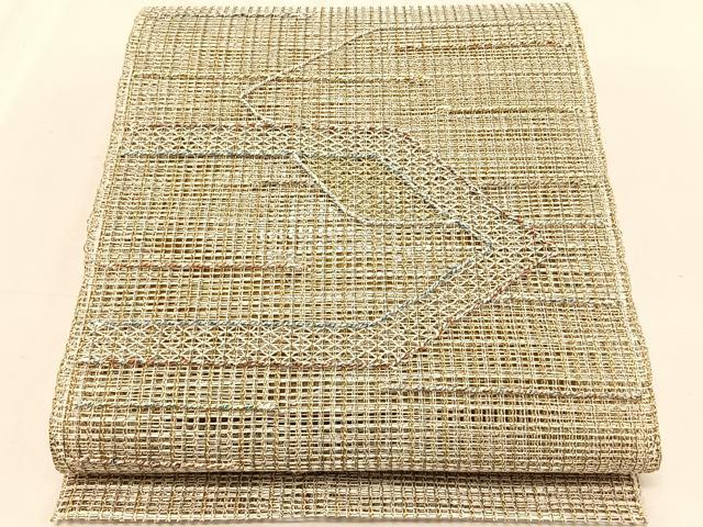 平和屋着物＊夏物　八寸名古屋帯　羅　幾何学文様　金銀糸　正絹　逸品　CABK1234fb