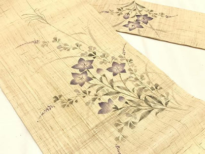 平和屋着物＊夏物　九寸名古屋帯　手描き　桔梗　麻　逸品　CABK1239fb