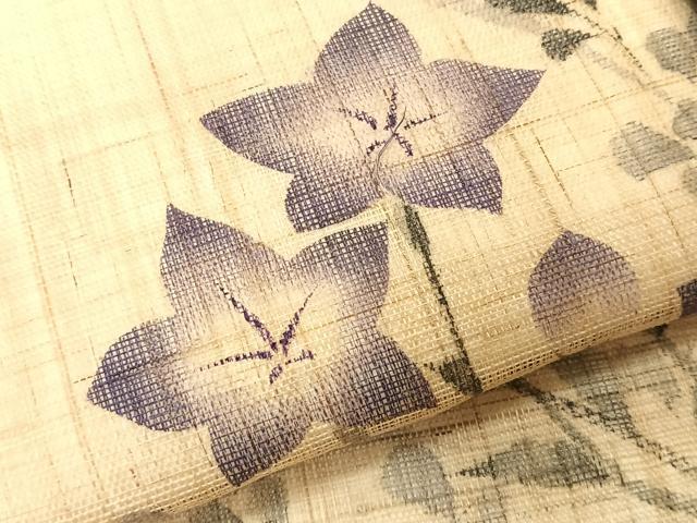平和屋着物＊夏物　九寸名古屋帯　手描き　桔梗　麻　逸品　CABK1239fb