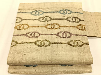 平和屋着物＊夏物　九寸名古屋帯　作家物　生紬　抽象文　正絹　逸品　CABK1240fb