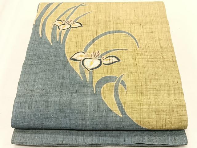 平和屋着物＊夏物　九寸開き名古屋帯　杜若　麻　逸品　CABK1241fb
