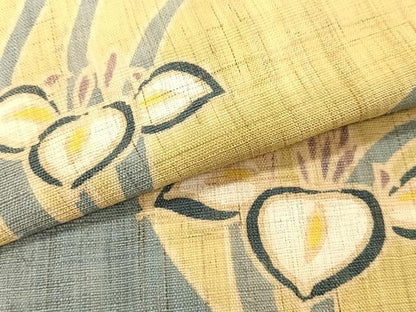 平和屋着物＊夏物　九寸開き名古屋帯　杜若　麻　逸品　CABK1241fb