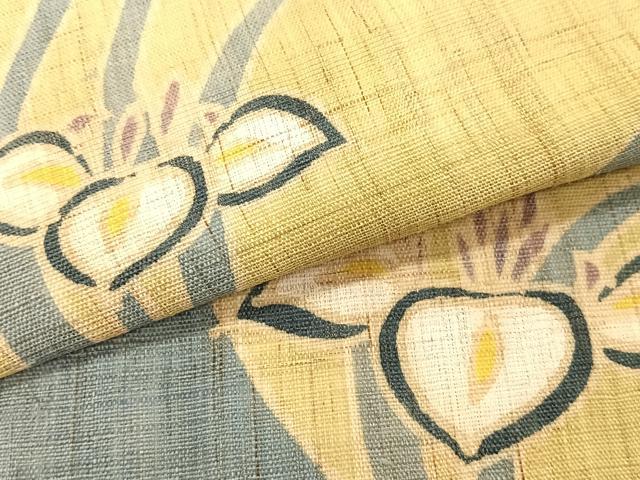 平和屋着物＊夏物　九寸開き名古屋帯　杜若　麻　逸品　CABK1241fb