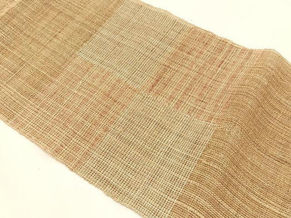 平和屋着物＊夏物　八寸名古屋帯　からむし織　市松文様　証紙付き　逸品　CABK1245fb