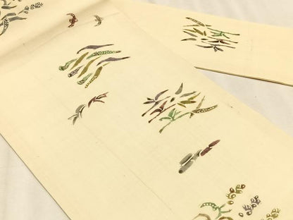 平和屋着物＊夏物　松煙染の第一人者　川島草苑　九寸名古屋帯　絹芭蕉　型絵紅型染　飛鳥枝葉文　証紙付き　正絹　逸品　CABK1248fb