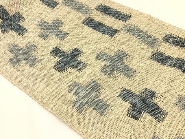 平和屋着物＊夏物　八寸名古屋帯　藍　幾何学文様　正絹　逸品　CABK1249fb