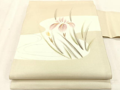 平和屋着物＊夏物　九寸名古屋帯　手描き　流水杜若　金彩　正絹　逸品　CABK1251fb