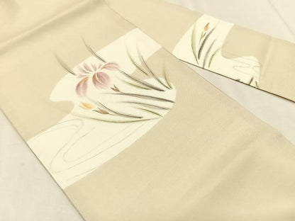 平和屋着物＊夏物　九寸名古屋帯　手描き　流水杜若　金彩　正絹　逸品　CABK1251fb
