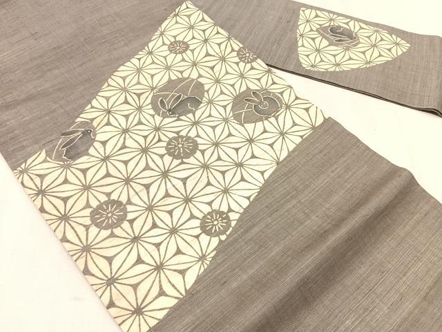 平和屋着物＊夏物　九寸名古屋帯　作家物　伊勢型染　兎　麻の葉文様　麻　逸品　CABK1255fb