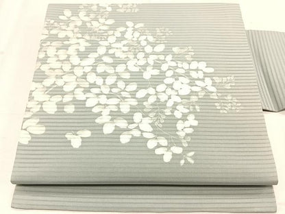 平和屋着物＊夏物　絽塩瀬　九寸名古屋帯　枝葉文　正絹　逸品　CABK1257fb