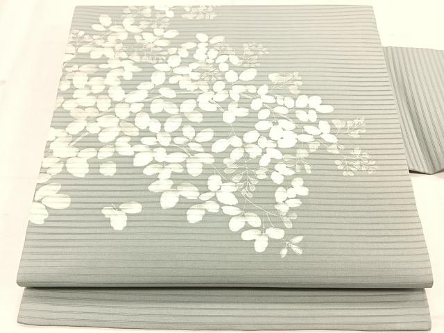 平和屋着物＊夏物　絽塩瀬　九寸名古屋帯　枝葉文　正絹　逸品　CABK1257fb