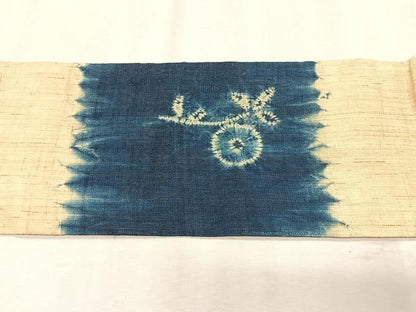 平和屋着物＊夏物　九寸名古屋帯　絞り　藍　枝花文　麻　逸品　CABK1259fb