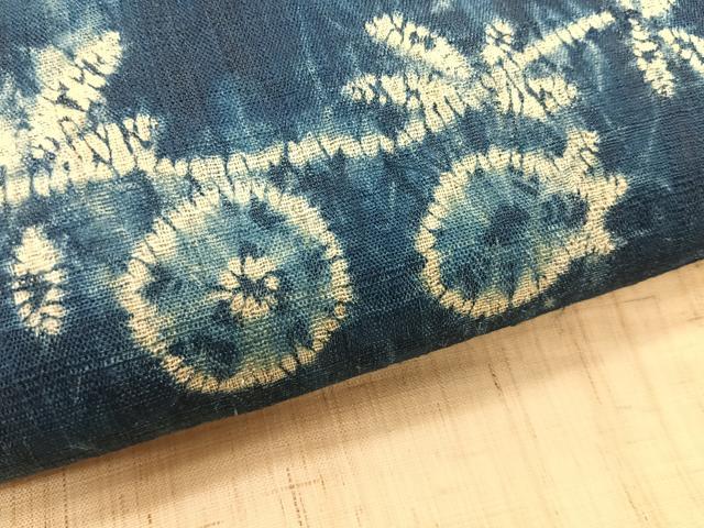 平和屋着物＊夏物　九寸名古屋帯　絞り　藍　枝花文　麻　逸品　CABK1259fb