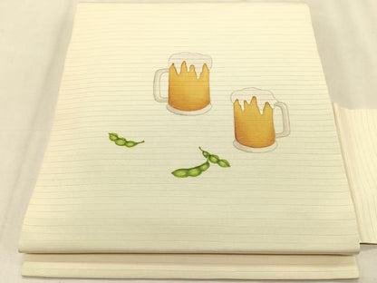 平和屋着物＊夏物　絽塩瀬　九寸名古屋帯　ビール　枝豆　正絹　逸品　CABK1260fb