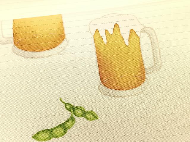 平和屋着物＊夏物　絽塩瀬　九寸名古屋帯　ビール　枝豆　正絹　逸品　CABK1260fb