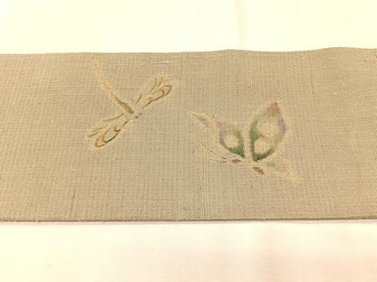 平和屋着物＊夏物　九寸名古屋帯　紬地　トンボ　舞蝶文　正絹　逸品　CABK1261fb