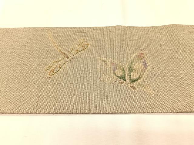 平和屋着物＊夏物　九寸名古屋帯　紬地　トンボ　舞蝶文　正絹　逸品　CABK1261fb