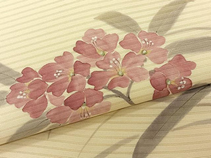 平和屋着物＊夏物　絽塩瀬　九寸名古屋帯　手描き　枝花文　正絹　逸品　CABK1263fb