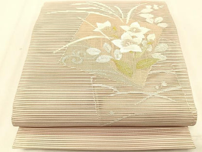 平和屋着物＊夏物　八寸名古屋帯　絽綴れ　色紙重ね桔梗文　金銀糸　正絹　逸品　CABK1265fb