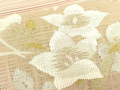 平和屋着物＊夏物　八寸名古屋帯　絽綴れ　色紙重ね桔梗文　金銀糸　正絹　逸品　CABK1265fb