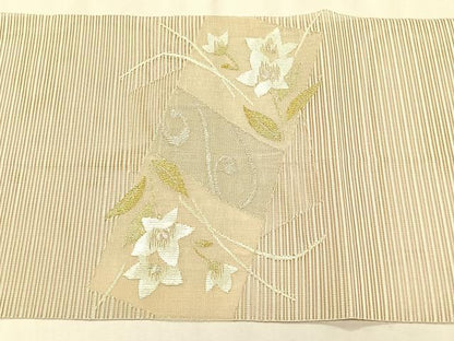 平和屋着物＊夏物　八寸名古屋帯　絽綴れ　色紙重ね桔梗文　金銀糸　正絹　逸品　CABK1265fb