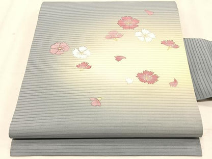 平和屋着物＊夏物　絽塩瀬　九寸名古屋帯　舞花文　金彩　正絹　逸品　CABK1266fb