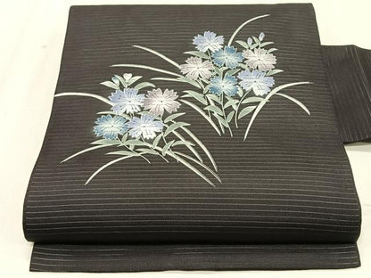平和屋着物＊夏物　絽塩瀬　九寸名古屋帯　草花文　正絹　逸品　CABK1267fb