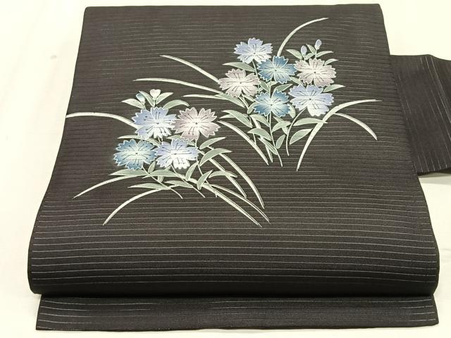 平和屋着物＊夏物　絽塩瀬　九寸名古屋帯　草花文　正絹　逸品　CABK1267fb