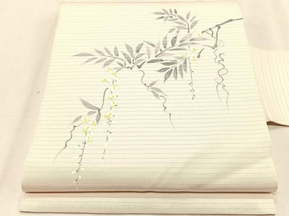 平和屋着物＊夏物　絽塩瀬　九寸名古屋帯　手描き　藤花房　正絹　逸品　CABK1268fb