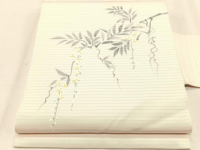 平和屋着物＊夏物　絽塩瀬　九寸名古屋帯　手描き　藤花房　正絹　逸品　CABK1268fb