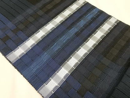 平和屋着物＊夏物　八寸名古屋帯　藍　間道　正絹　逸品　CABK1272fb