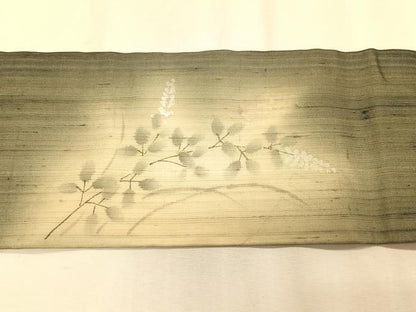 平和屋着物＊夏物　九寸名古屋帯　手描き　紬地　枝花文　正絹　逸品　CABK1274fb